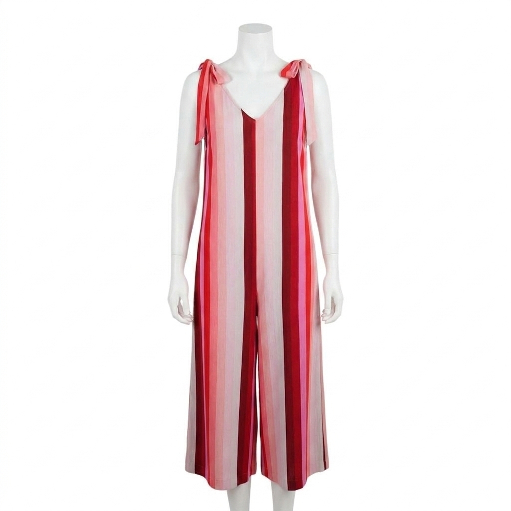NEW CHARLIE B women's hibiscus stripe jumpsuit in multi